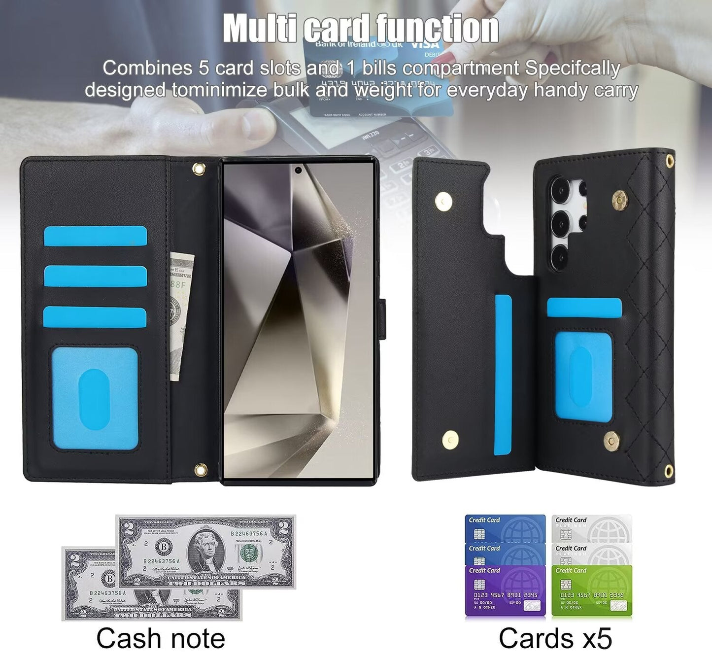 Quilted Leather Crossbody Wallet Case | Samsung Galaxy S & A Series RFID Card Holder Q57 - QuiltedCases