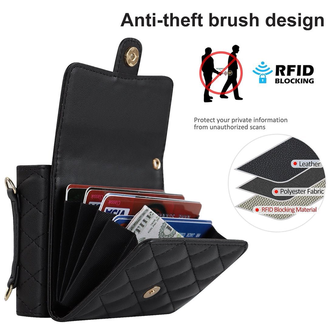 Quilted Leather Crossbody Wallet Case Samsung Z Flip3-Flip8 Multi Card Slots Foldable Cover Q60 - QuiltedCases
