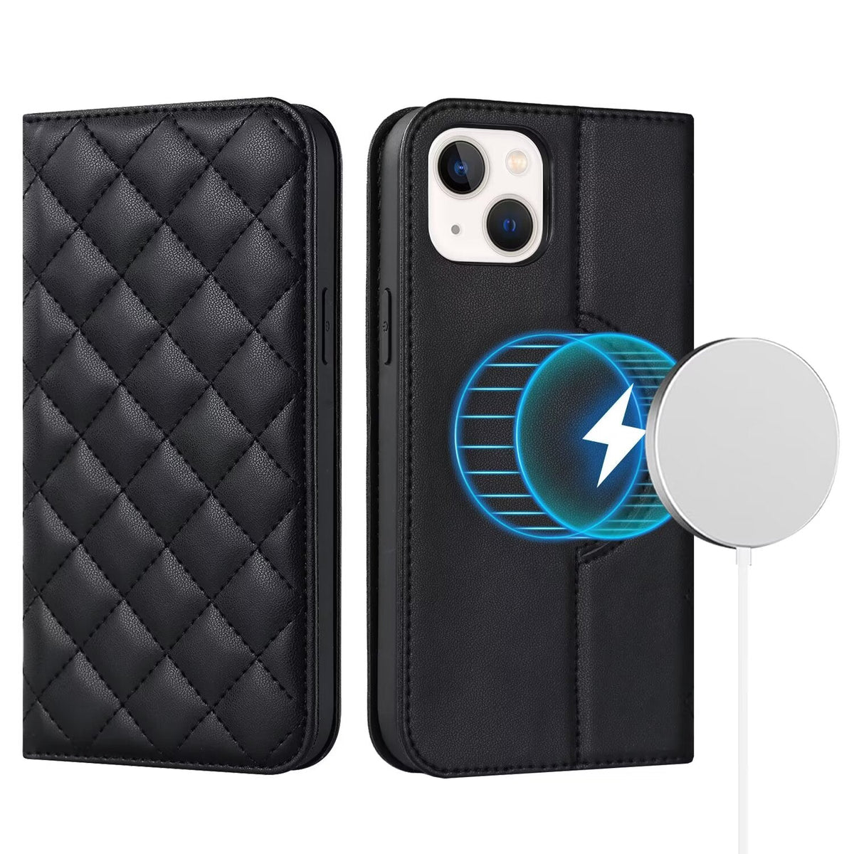 Quilted Leather MagSafe Wallet Case For iPhone 17 16 15 14 13 12 Pro Max Flip Card Slots Kickstand Wireless Charging Cover Q26 - QuiltedCases