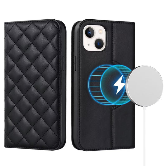 Quilted Leather MagSafe Wallet Case For iPhone 17 16 15 14 13 12 Pro Max Flip Card Slots Kickstand Wireless Charging Cover Q26 - QuiltedCases