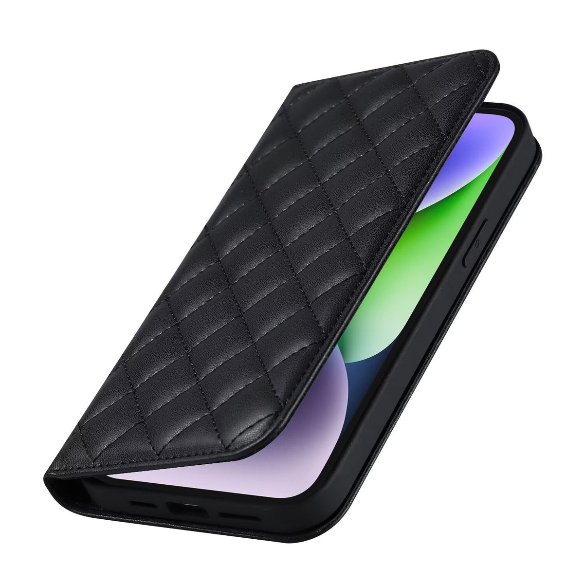 Quilted Leather MagSafe Wallet Case For iPhone 17 16 15 14 13 12 Pro Max Flip Card Slots Kickstand Wireless Charging Cover Q26 - QuiltedCases