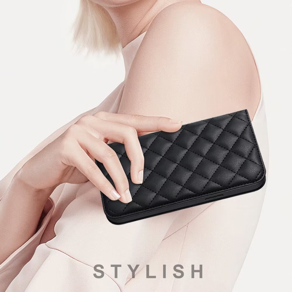 Quilted Leather MagSafe Wallet Case For iPhone 17 16 15 14 13 12 Pro Max Flip Card Slots Kickstand Wireless Charging Cover Q26 - QuiltedCases