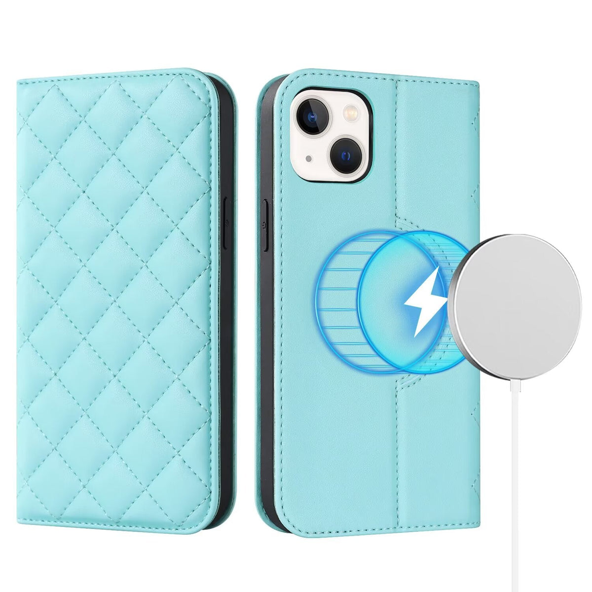 Quilted Leather MagSafe Wallet Case For iPhone 17 16 15 14 13 12 Pro Max Flip Card Slots Kickstand Wireless Charging Cover Q28 - QuiltedCases