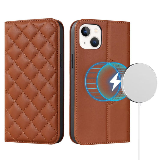 Quilted Leather MagSafe Wallet Case For iPhone 17 16 15 14 13 12 Pro Max Flip Card Slots Kickstand Wireless Charging Cover Q31 - QuiltedCases
