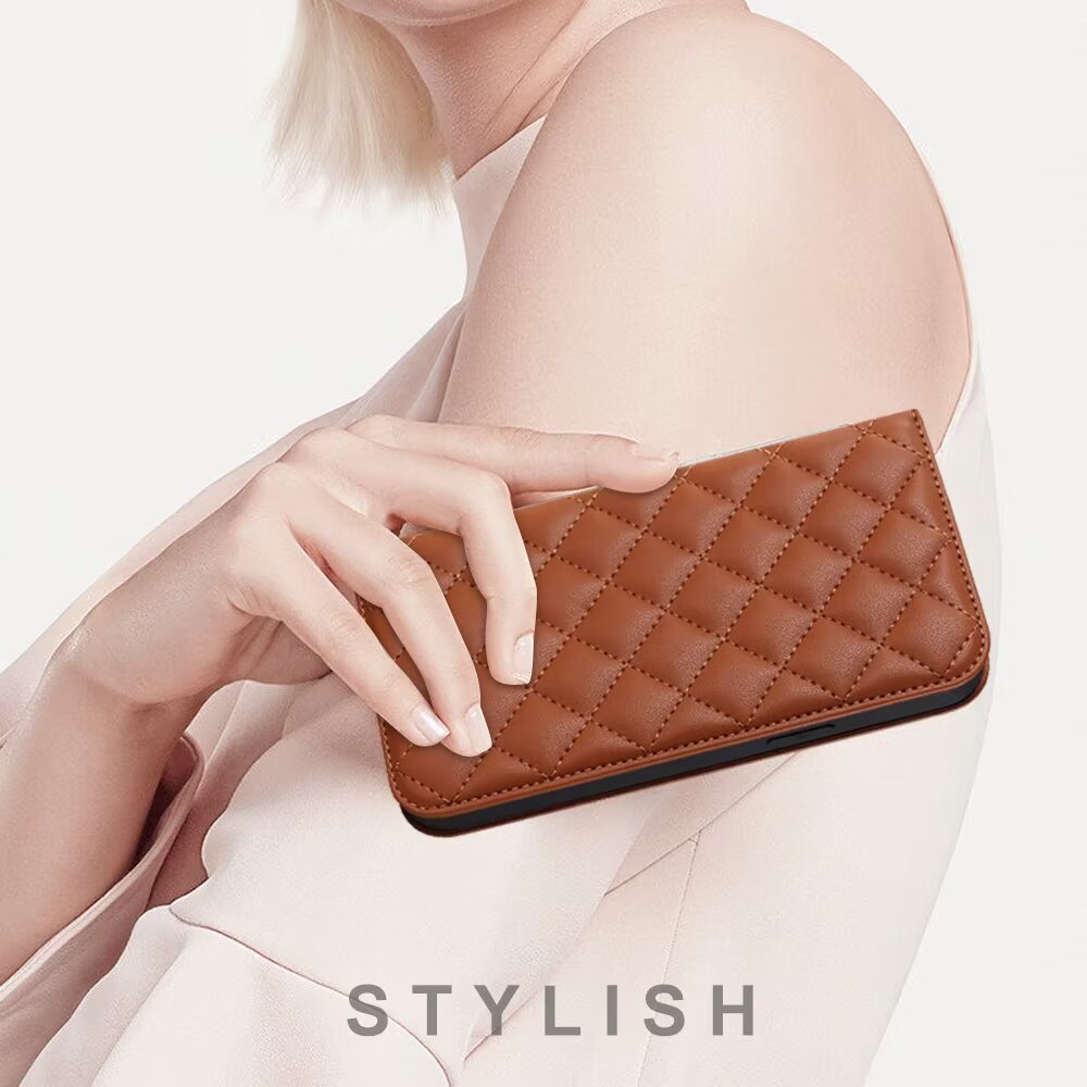 Quilted Leather MagSafe Wallet Case For iPhone 17 16 15 14 13 12 Pro Max Flip Card Slots Kickstand Wireless Charging Cover Q31 - QuiltedCases