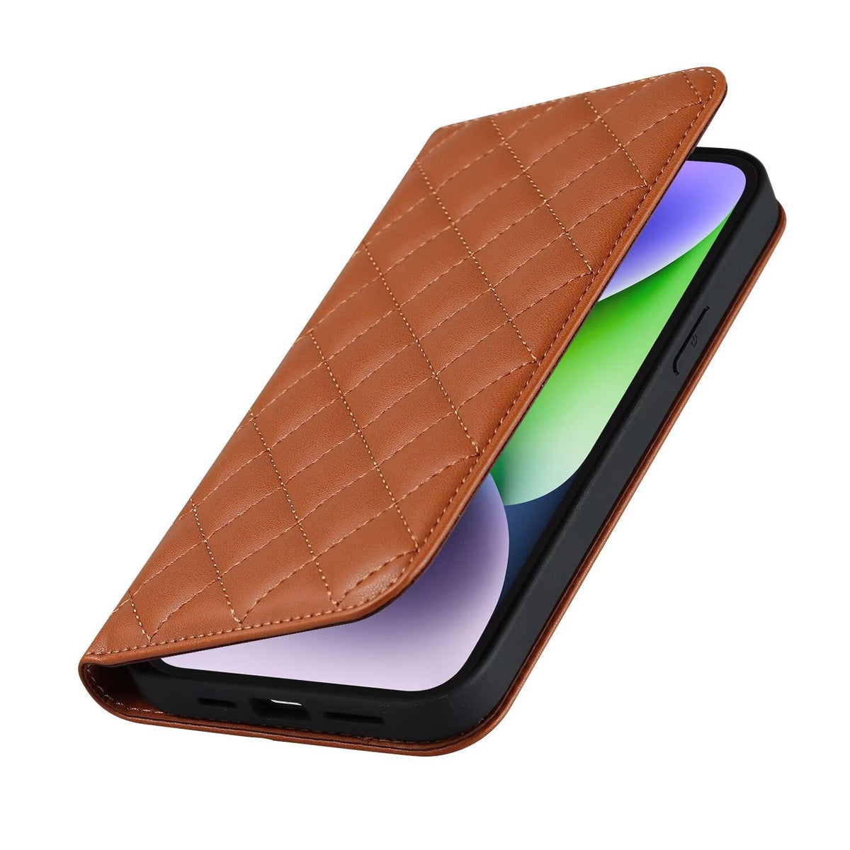 Quilted Leather MagSafe Wallet Case For iPhone 17 16 15 14 13 12 Pro Max Flip Card Slots Kickstand Wireless Charging Cover Q31 - QuiltedCases