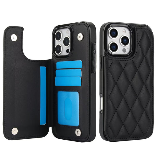 Quilted Leather RFID Blocking Wallet Case For iPhone 17 16 15 14 13 12 8 7 Pro Max Flip Multi Card Slots Q33 - QuiltedCases