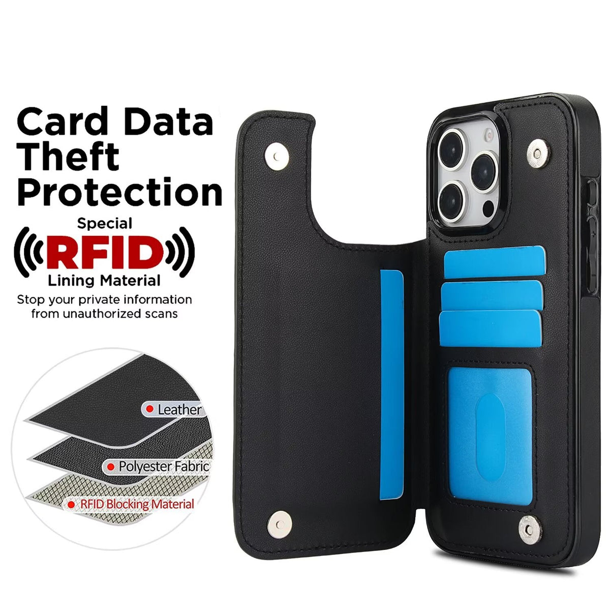 Quilted Leather RFID Blocking Wallet Case For iPhone 17 16 15 14 13 12 8 7 Pro Max Flip Multi Card Slots Q33 - QuiltedCases