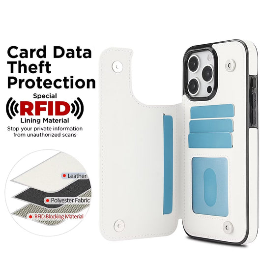 Quilted Leather RFID Blocking Wallet Case For iPhone 17 16 15 14 13 12 8 7 Pro Max Flip Multi Card Slots Q34 - QuiltedCases