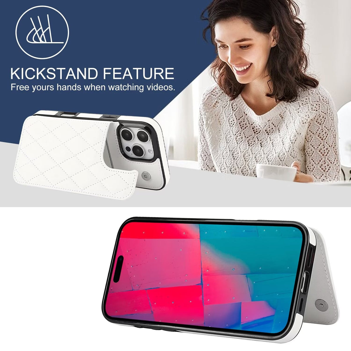 Quilted Leather RFID Blocking Wallet Case For iPhone 17 16 15 14 13 12 8 7 Pro Max Flip Multi Card Slots Q34 - QuiltedCases