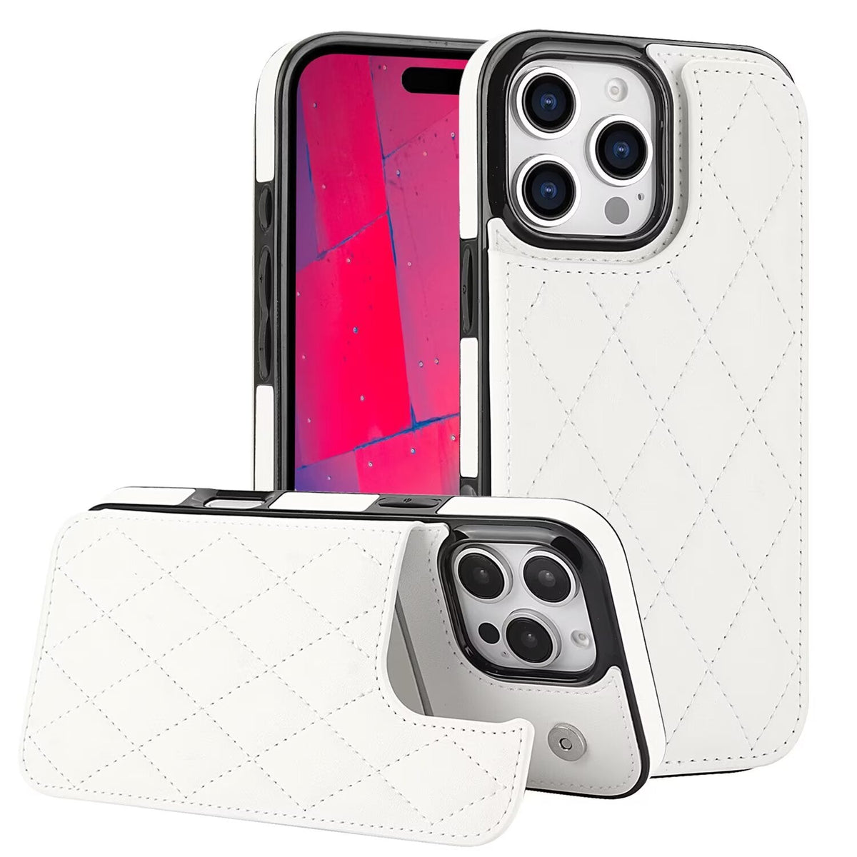 Quilted Leather RFID Blocking Wallet Case For iPhone 17 16 15 14 13 12 8 7 Pro Max Flip Multi Card Slots Q34 - QuiltedCases