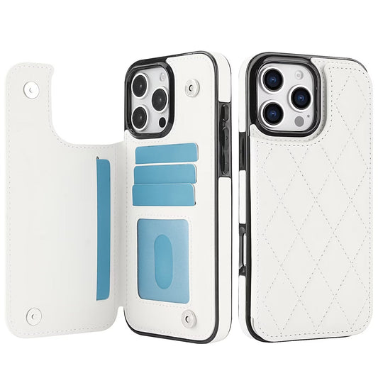 Quilted Leather RFID Blocking Wallet Case For iPhone 17 16 15 14 13 12 8 7 Pro Max Flip Multi Card Slots Q34 - QuiltedCases