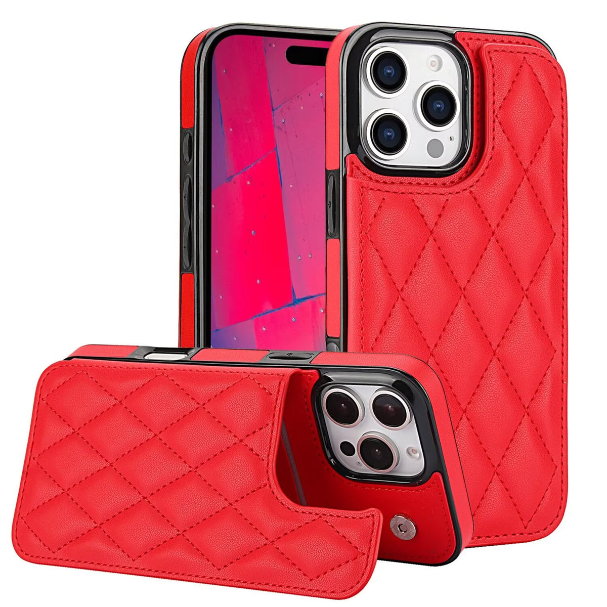 Quilted Leather RFID Blocking Wallet Case For iPhone 17 16 15 14 13 12 8 7 Pro Max Flip Multi Card Slots Q35 - QuiltedCases