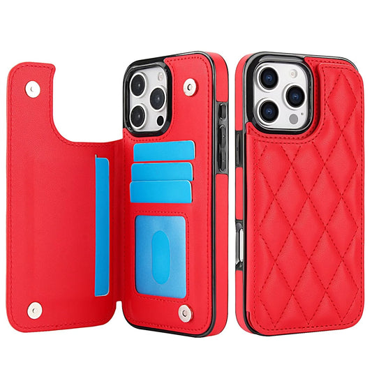 Quilted Leather RFID Blocking Wallet Case For iPhone 17 16 15 14 13 12 8 7 Pro Max Flip Multi Card Slots Q35 - QuiltedCases