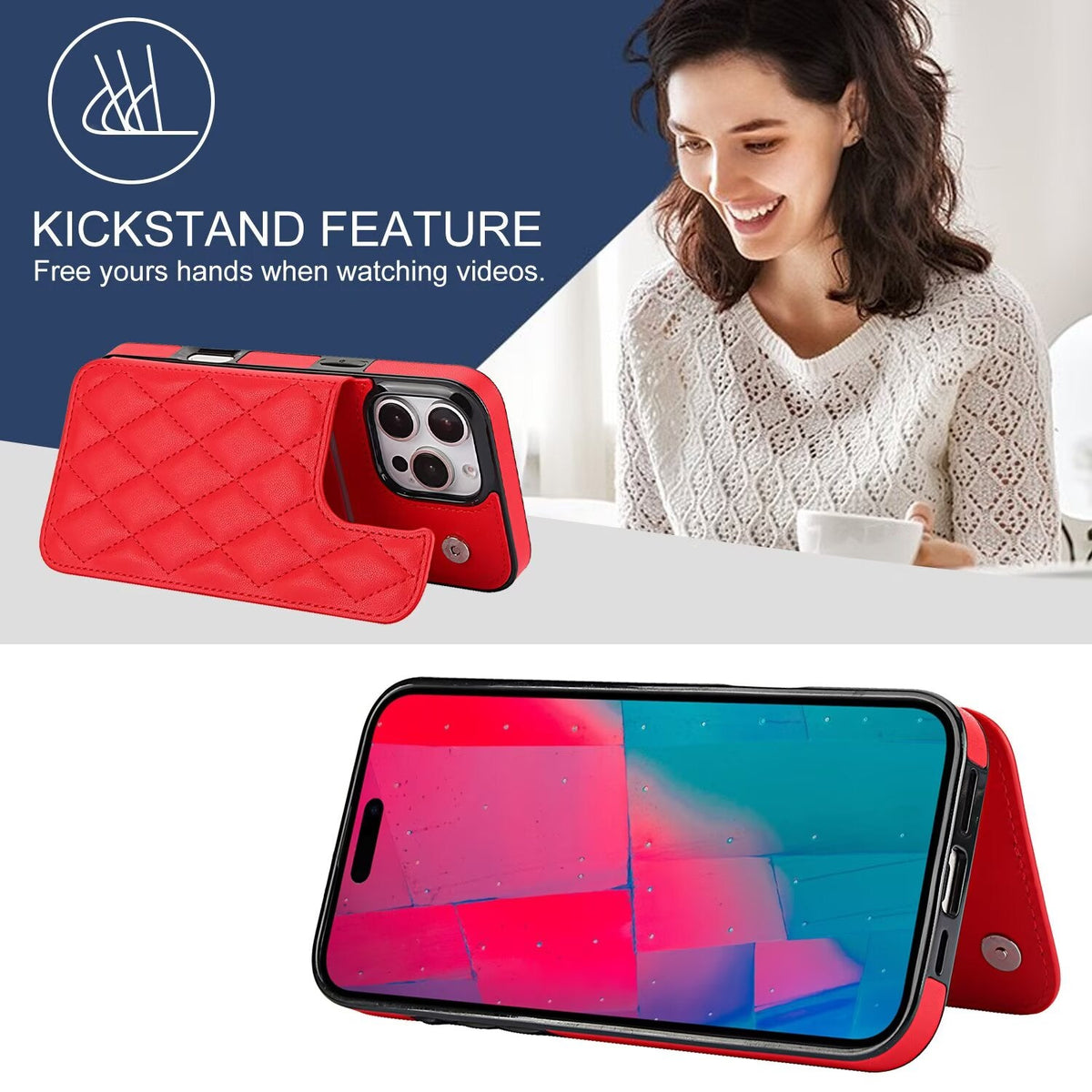 Quilted Leather RFID Blocking Wallet Case For iPhone 17 16 15 14 13 12 8 7 Pro Max Flip Multi Card Slots Q35 - QuiltedCases
