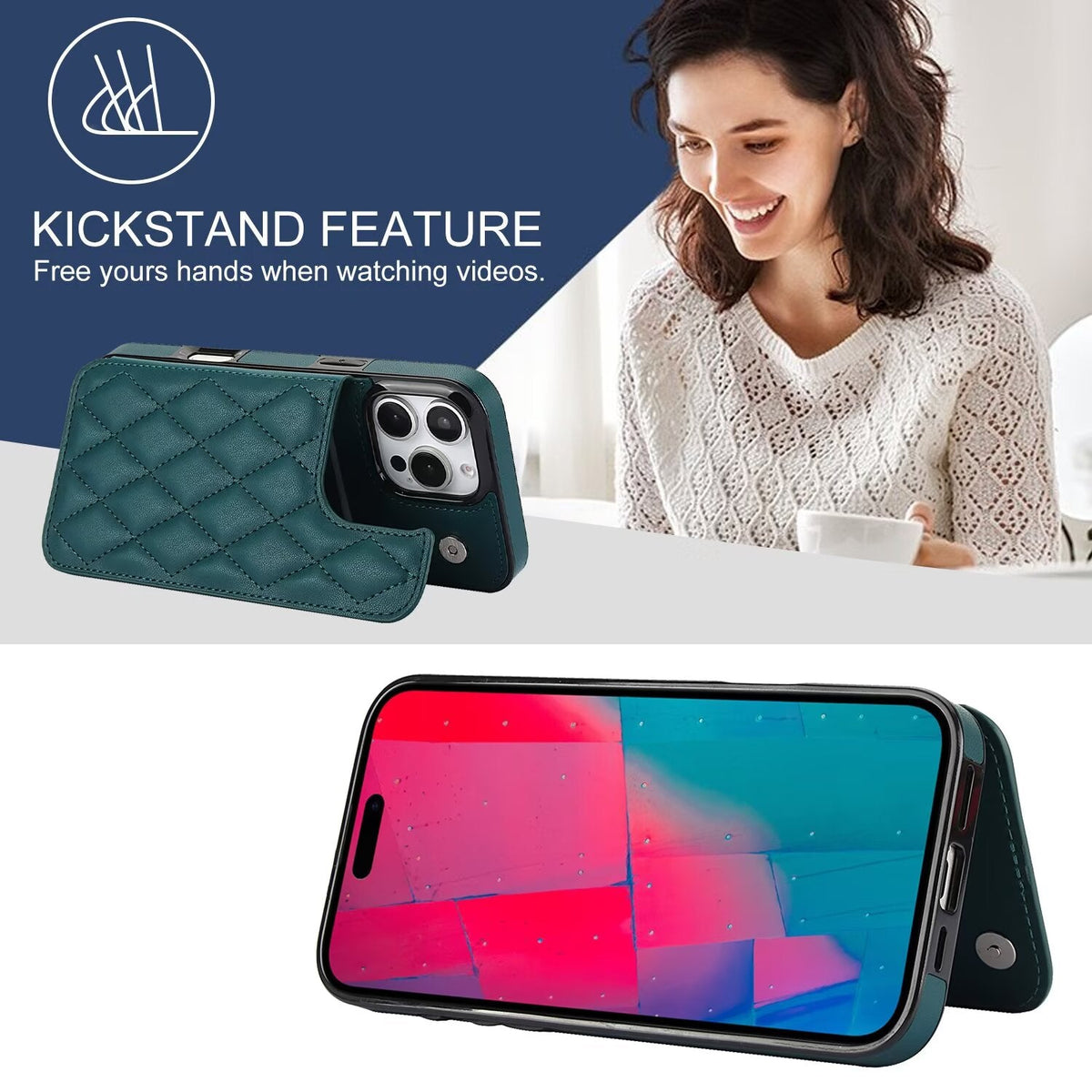 Quilted Leather RFID Blocking Wallet Case For iPhone 17 16 15 14 13 12 8 7 Pro Max Flip Multi Card Slots Q36 - QuiltedCases