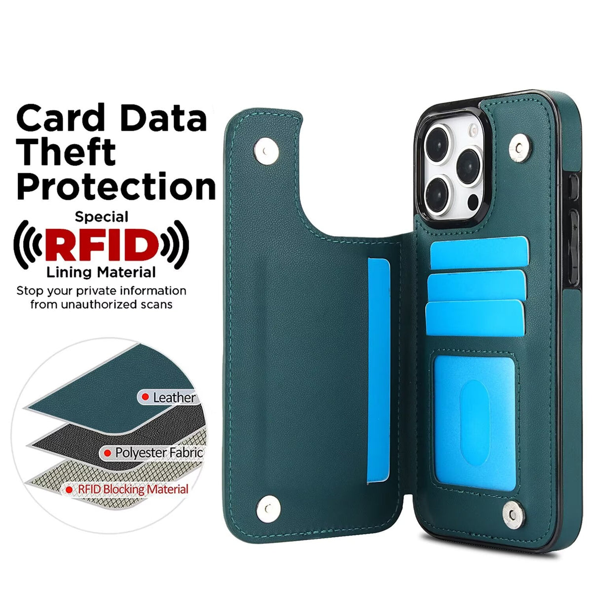 Quilted Leather RFID Blocking Wallet Case For iPhone 17 16 15 14 13 12 8 7 Pro Max Flip Multi Card Slots Q36 - QuiltedCases