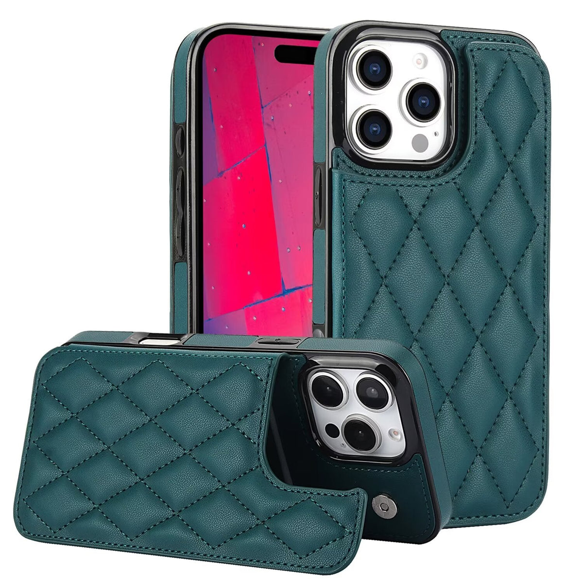 Quilted Leather RFID Blocking Wallet Case For iPhone 17 16 15 14 13 12 8 7 Pro Max Flip Multi Card Slots Q36 - QuiltedCases