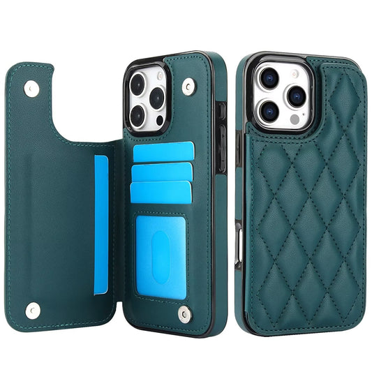 Quilted Leather RFID Blocking Wallet Case For iPhone 17 16 15 14 13 12 8 7 Pro Max Flip Multi Card Slots Q36 - QuiltedCases