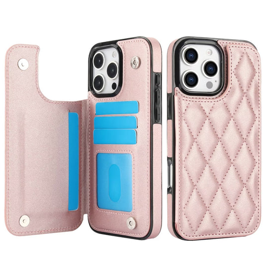 Quilted Leather RFID Blocking Wallet Case For iPhone 17 16 15 14 13 12 8 7 Pro Max Flip Multi Card Slots Q37 - QuiltedCases