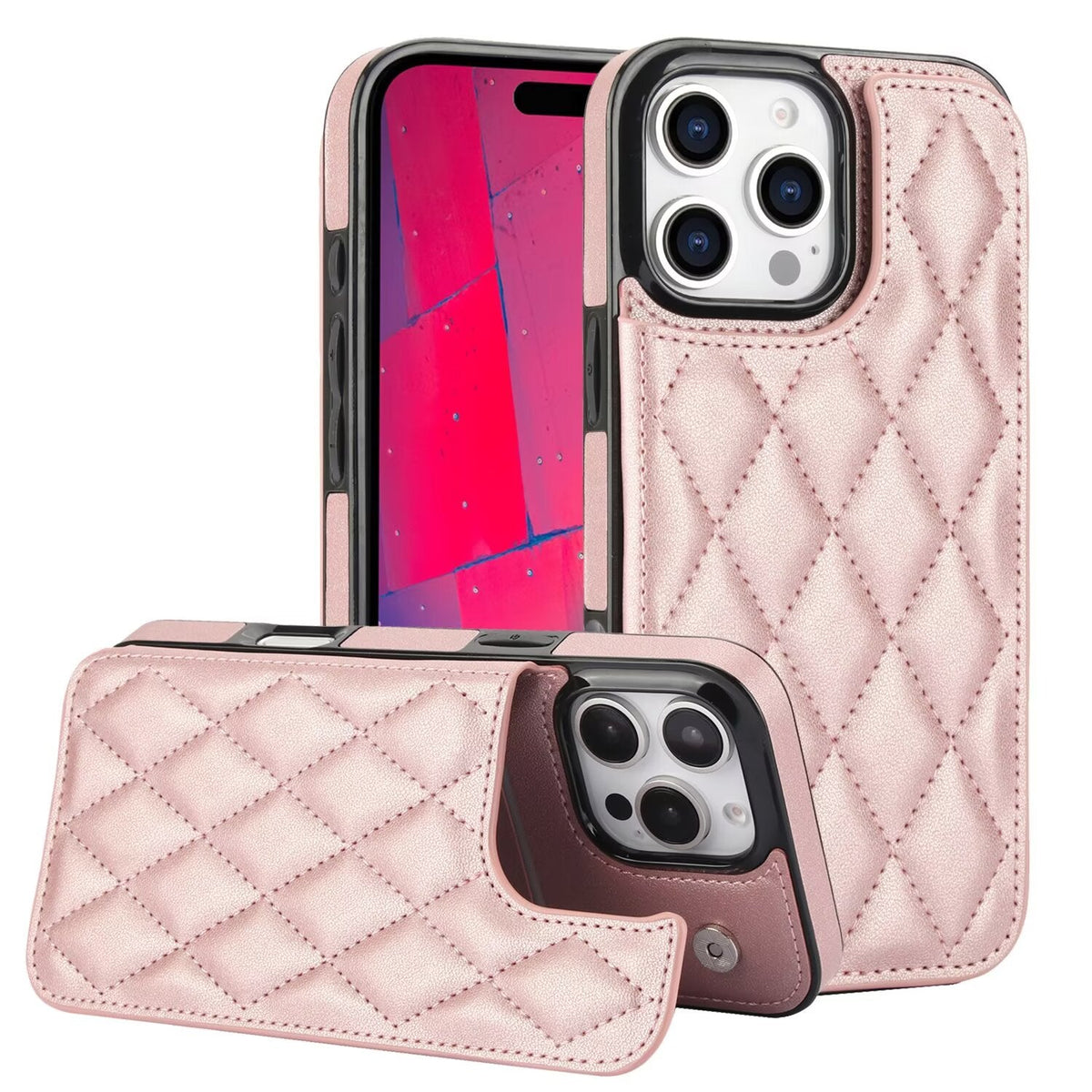 Quilted Leather RFID Blocking Wallet Case For iPhone 17 16 15 14 13 12 8 7 Pro Max Flip Multi Card Slots Q37 - QuiltedCases