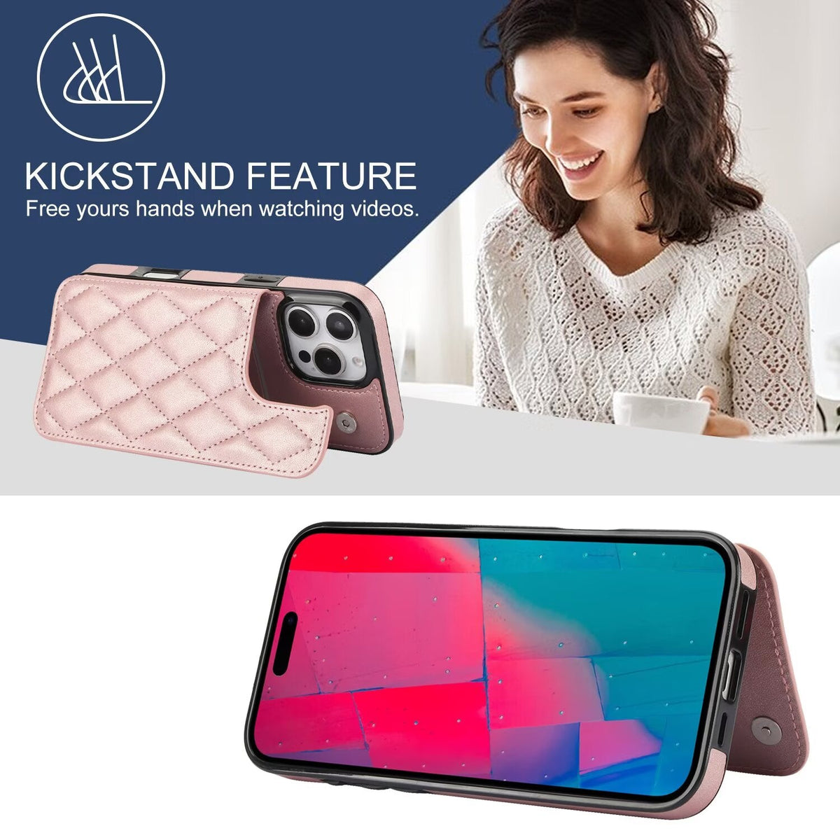 Quilted Leather RFID Blocking Wallet Case For iPhone 17 16 15 14 13 12 8 7 Pro Max Flip Multi Card Slots Q37 - QuiltedCases
