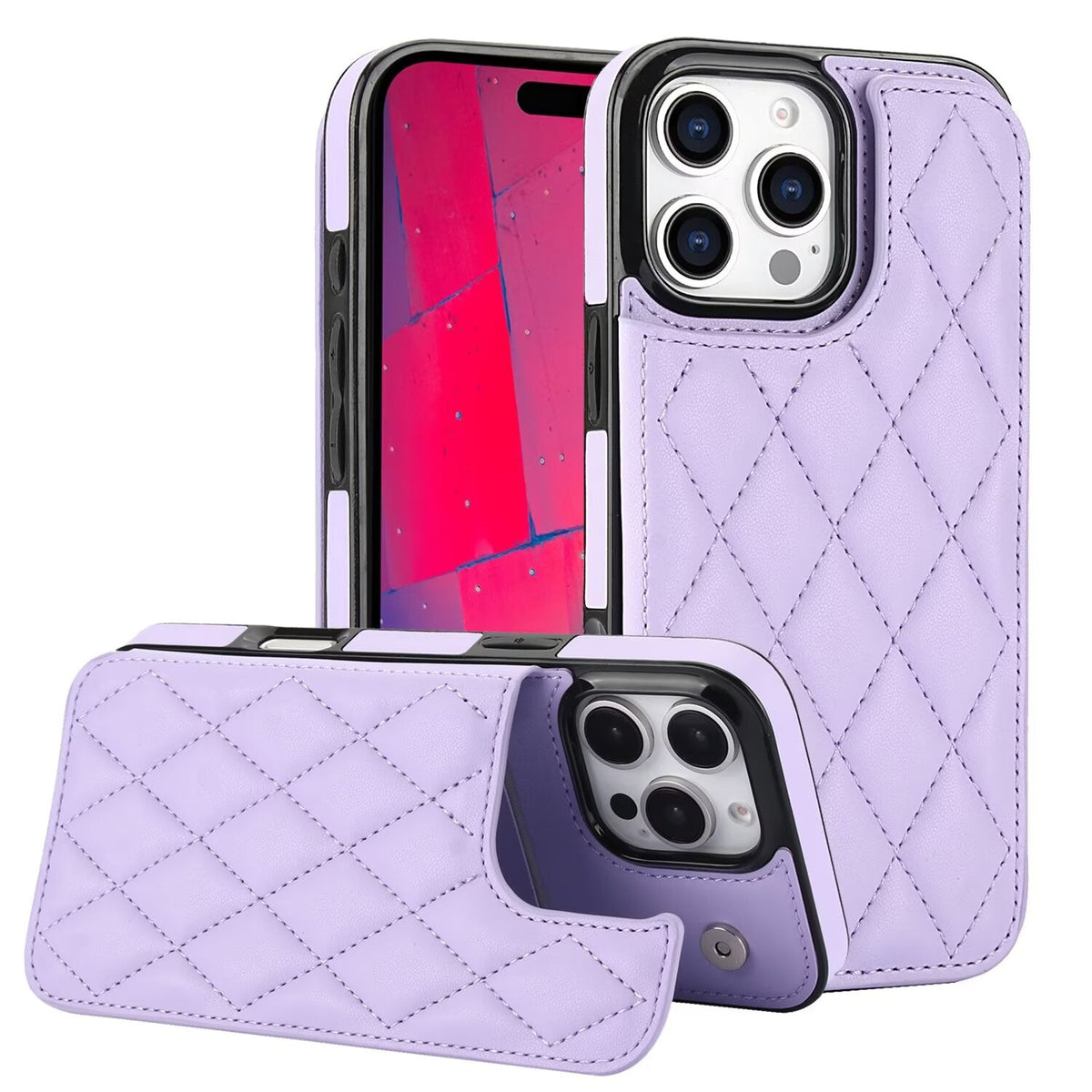 Quilted Leather RFID Blocking Wallet Case For iPhone 17 16 15 14 13 12 8 7 Pro Max Flip Multi Card Slots Q38 - QuiltedCases