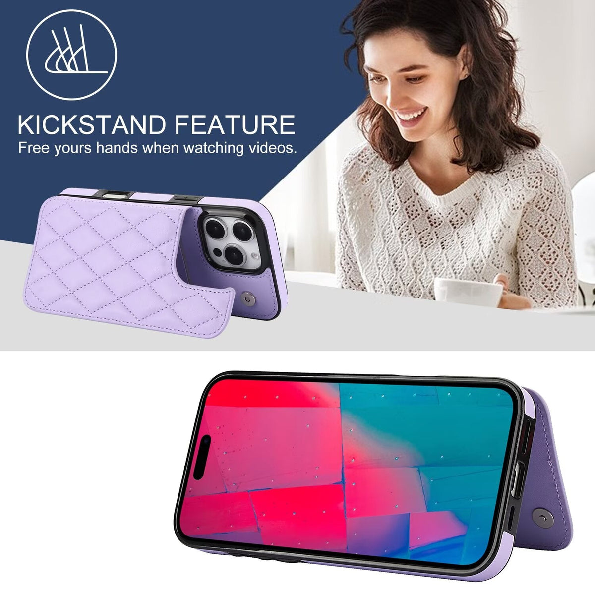 Quilted Leather RFID Blocking Wallet Case For iPhone 17 16 15 14 13 12 8 7 Pro Max Flip Multi Card Slots Q38 - QuiltedCases