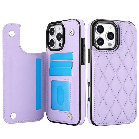 Quilted Leather RFID Blocking Wallet Case For iPhone 17 16 15 14 13 12 8 7 Pro Max Flip Multi Card Slots Q38 - QuiltedCases