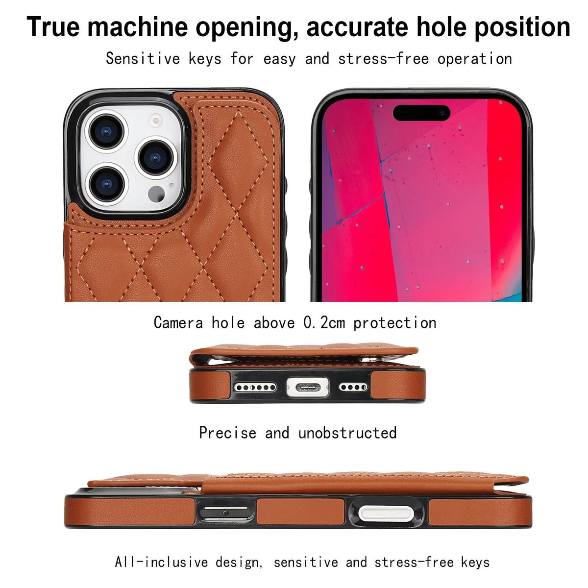Quilted Leather RFID Blocking Wallet Case For iPhone 17 16 15 14 13 12 8 7 Pro Max Flip Multi Card Slots Q39 - QuiltedCases