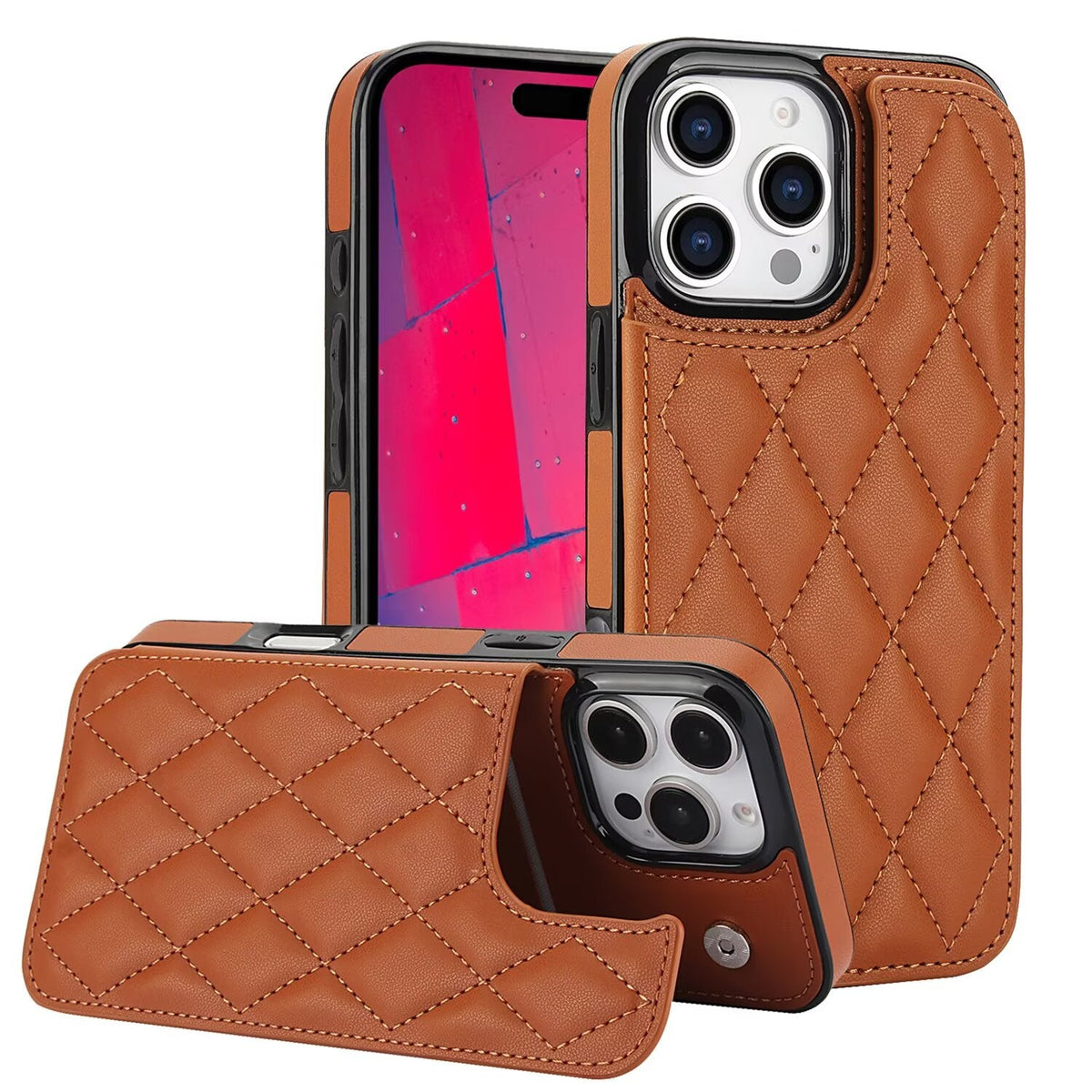 Quilted Leather RFID Blocking Wallet Case For iPhone 17 16 15 14 13 12 8 7 Pro Max Flip Multi Card Slots Q39 - QuiltedCases