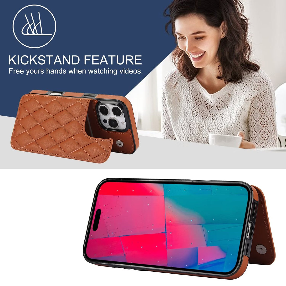 Quilted Leather RFID Blocking Wallet Case For iPhone 17 16 15 14 13 12 8 7 Pro Max Flip Multi Card Slots Q39 - QuiltedCases