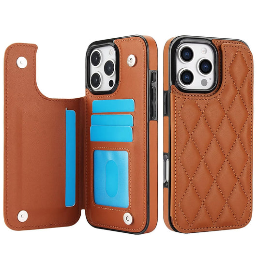 Quilted Leather RFID Blocking Wallet Case For iPhone 17 16 15 14 13 12 8 7 Pro Max Flip Multi Card Slots Q39 - QuiltedCases