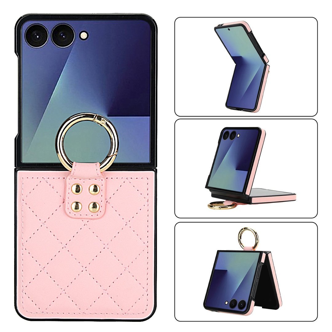 Quilted Leather Ring Case for Samsung Galaxy Z Flip3-Flip8 Shockproof Cover Q58 - QuiltedCases