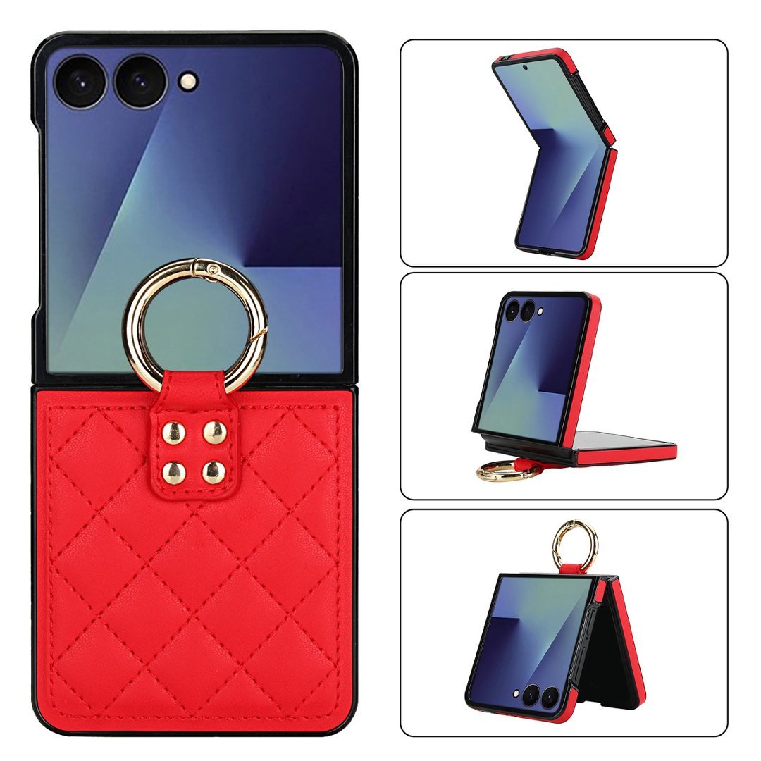 Quilted Leather Ring Case for Samsung Galaxy Z Flip3-Flip8 Shockproof Cover Q58 - QuiltedCases