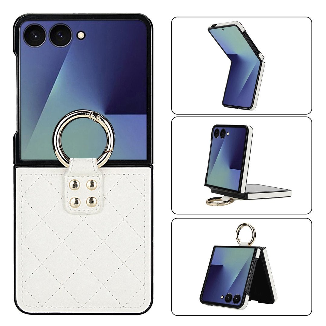 Quilted Leather Ring Case for Samsung Galaxy Z Flip3-Flip8 Shockproof Cover Q58 - QuiltedCases
