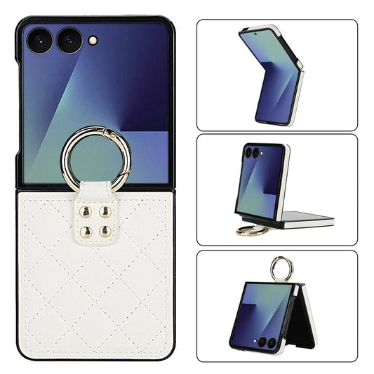 Quilted Leather Ring Case for Samsung Galaxy Z Flip3-Flip8 Shockproof Cover Q58 - QuiltedCases