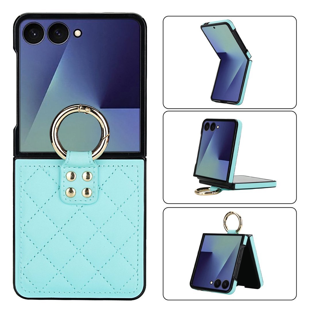 Quilted Leather Ring Case for Samsung Galaxy Z Flip3-Flip8 Shockproof Cover Q58 - QuiltedCases