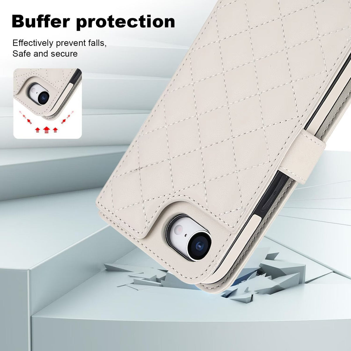 Quilted Leather Wallet Case For iPhone 17 16 15 14 13 12 11 8 7 Pro Max Crossbody Strap Wristlet Flip Folio Card Holder Kickstand Phone Case Q13 - QuiltedCases