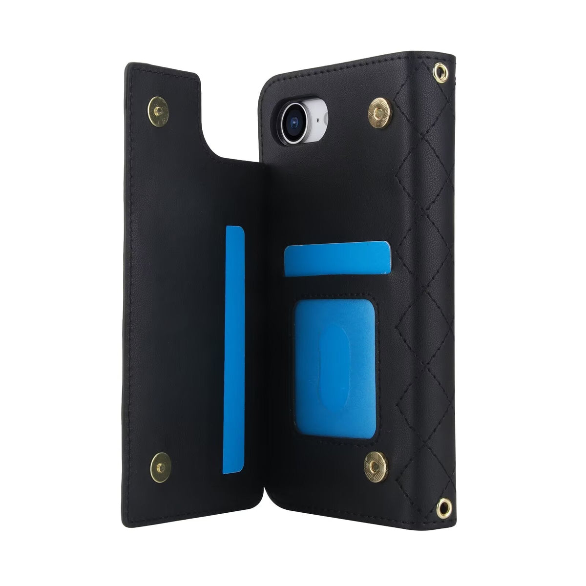 Quilted Leather Wallet Case For iPhone 17 16 15 14 13 12 11 8 7 Pro Max Crossbody Strap Wristlet Flip Folio Card Holder Kickstand Phone Case Q14 - QuiltedCases
