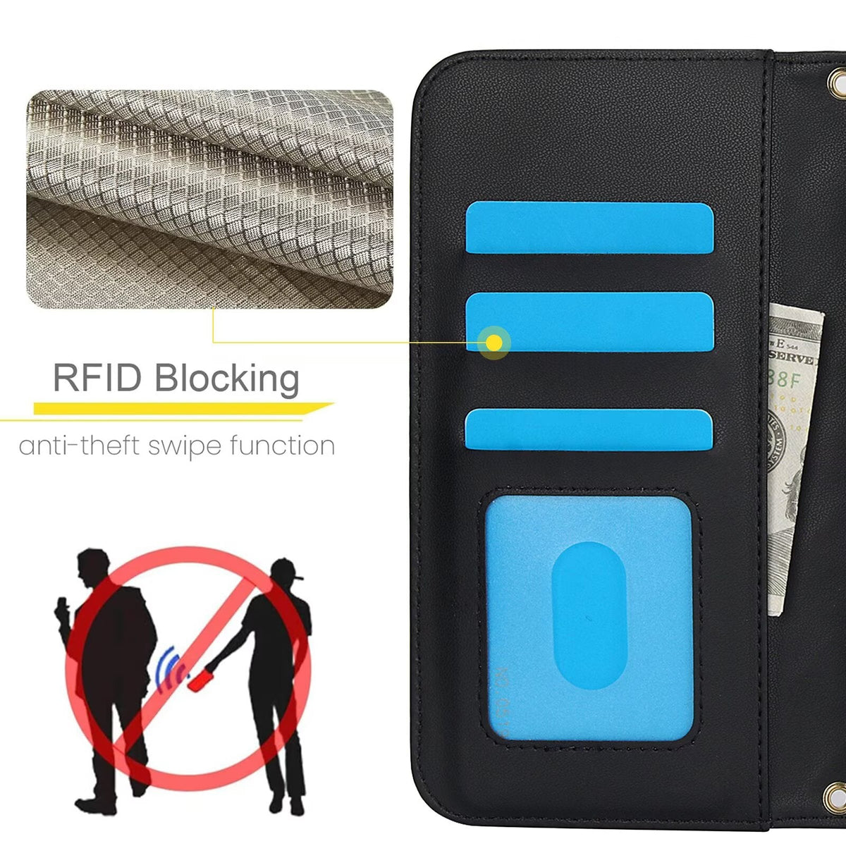 Quilted Leather Wallet Case For iPhone 17 16 15 14 13 12 11 8 7 Pro Max Crossbody Strap Wristlet Flip Folio Card Holder Kickstand Phone Case Q14 - QuiltedCases