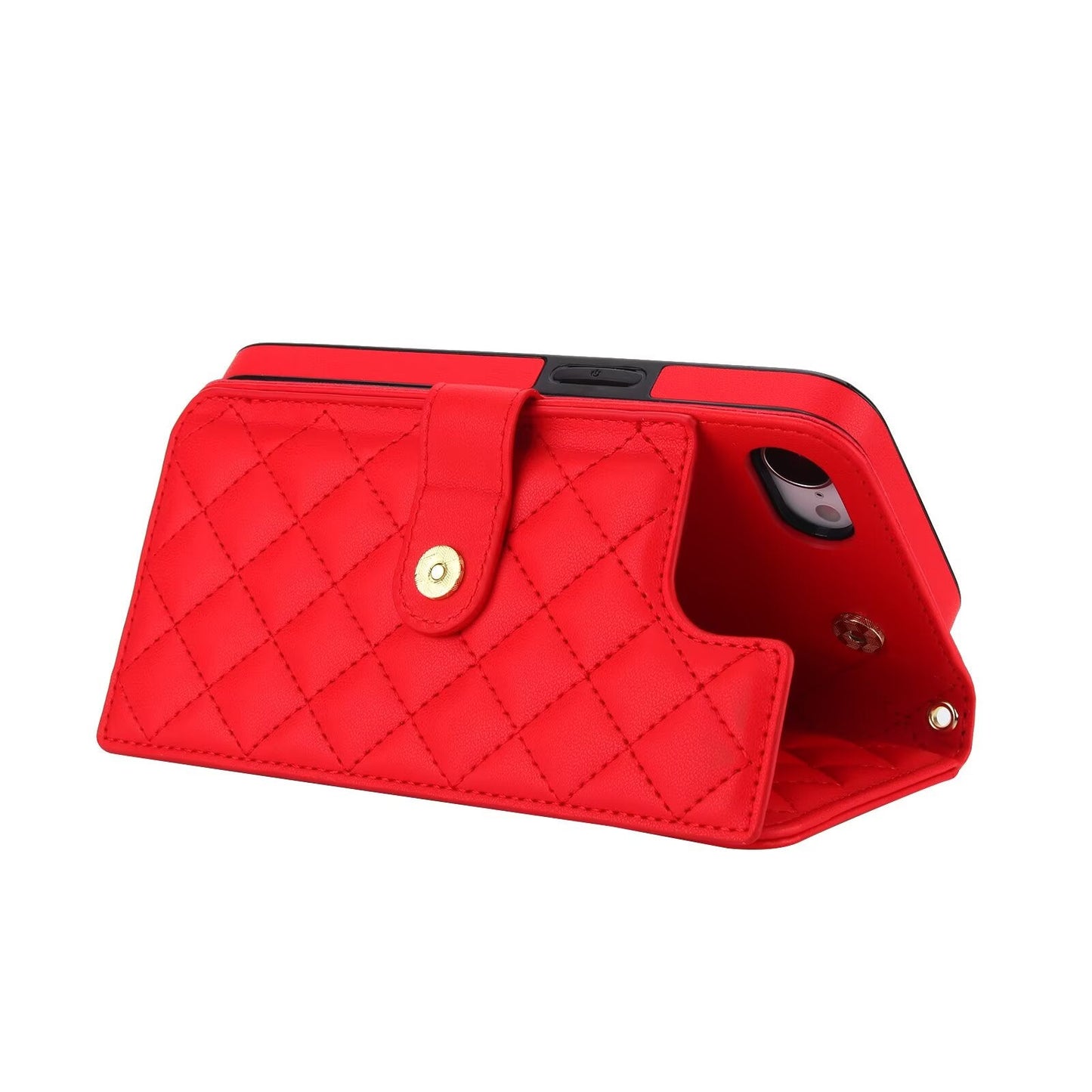 Quilted Leather Wallet Case For iPhone 17 16 15 14 13 12 11 8 7 Pro Max Crossbody Strap Wristlet Flip Folio Card Holder Kickstand Phone Case Q15 - QuiltedCases