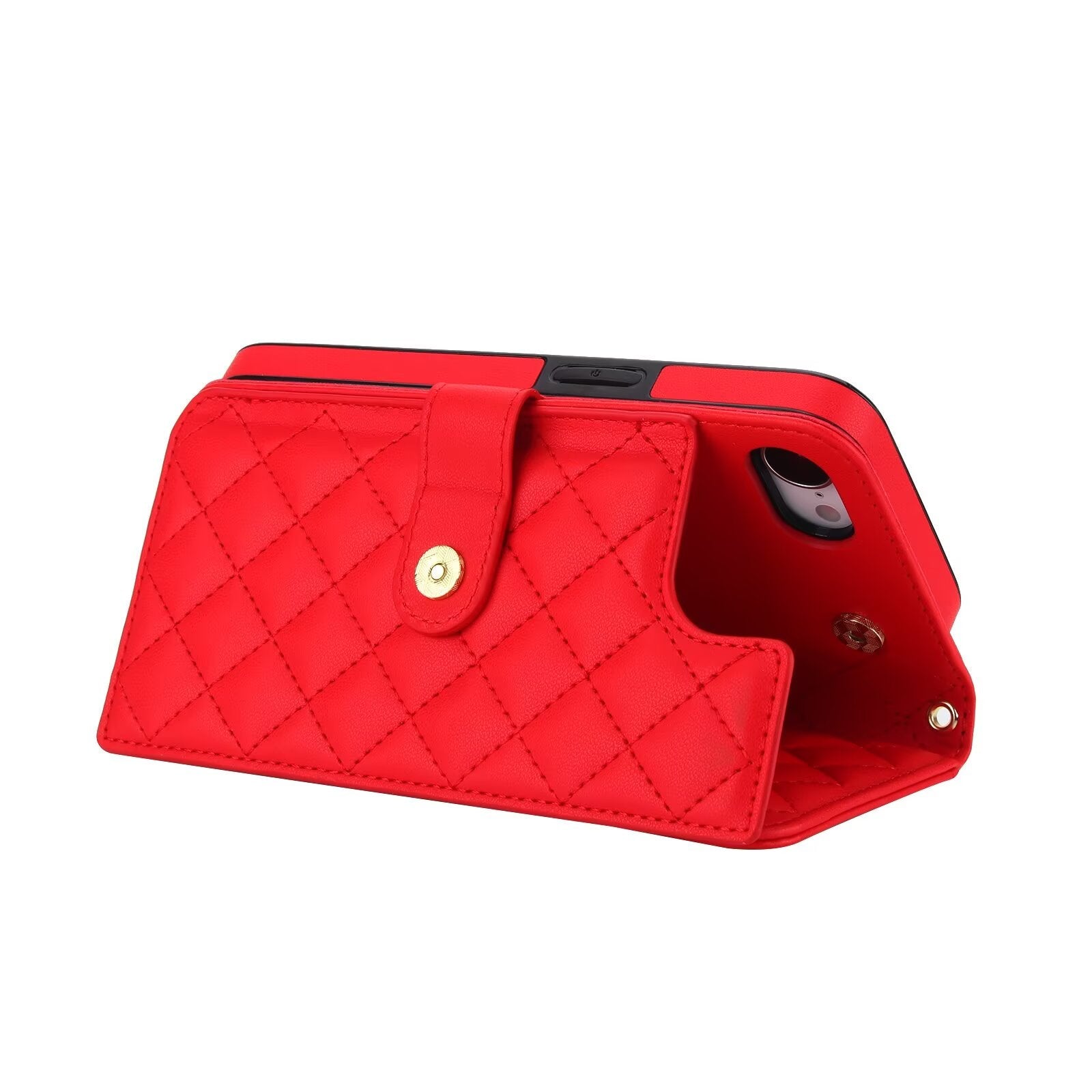 Quilted Leather Wallet Case For iPhone 17 16 15 14 13 12 11 8 7 Pro Max Crossbody Strap Wristlet Flip Folio Card Holder Kickstand Phone Case Q15 - QuiltedCases