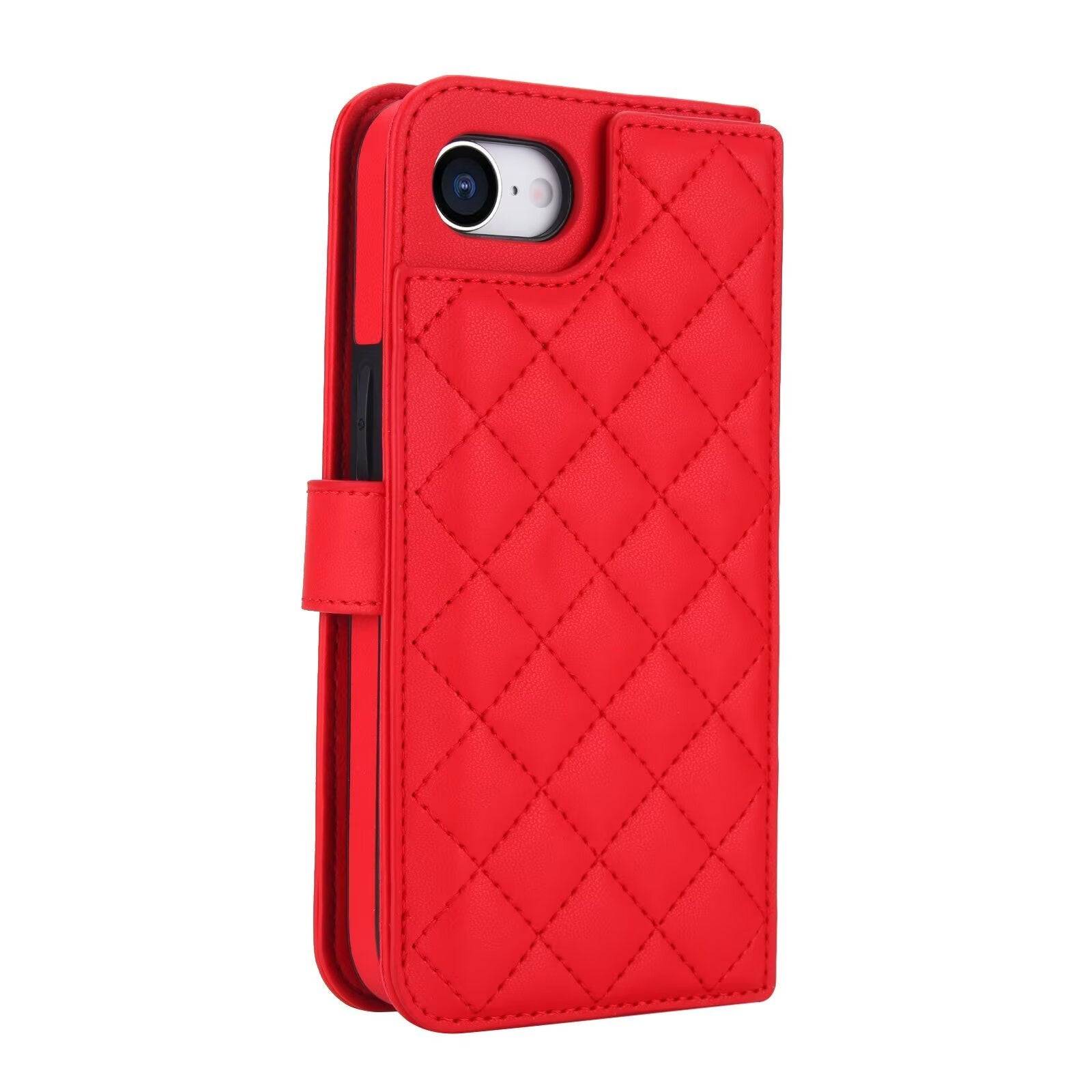Quilted Leather Wallet Case For iPhone 17 16 15 14 13 12 11 8 7 Pro Max Crossbody Strap Wristlet Flip Folio Card Holder Kickstand Phone Case Q15 - QuiltedCases