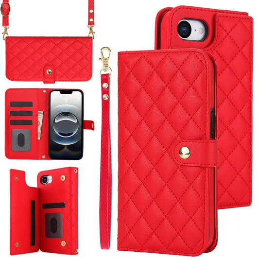 Quilted Leather Wallet Case For iPhone 17 16 15 14 13 12 11 8 7 Pro Max Crossbody Strap Wristlet Flip Folio Card Holder Kickstand Phone Case Q15 - QuiltedCases