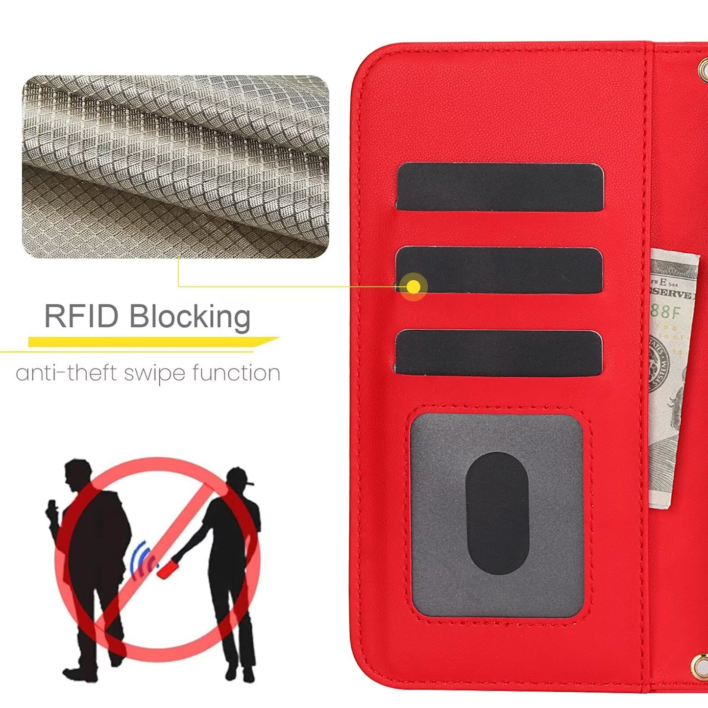 Quilted Leather Wallet Case For iPhone 17 16 15 14 13 12 11 8 7 Pro Max Crossbody Strap Wristlet Flip Folio Card Holder Kickstand Phone Case Q15 - QuiltedCases