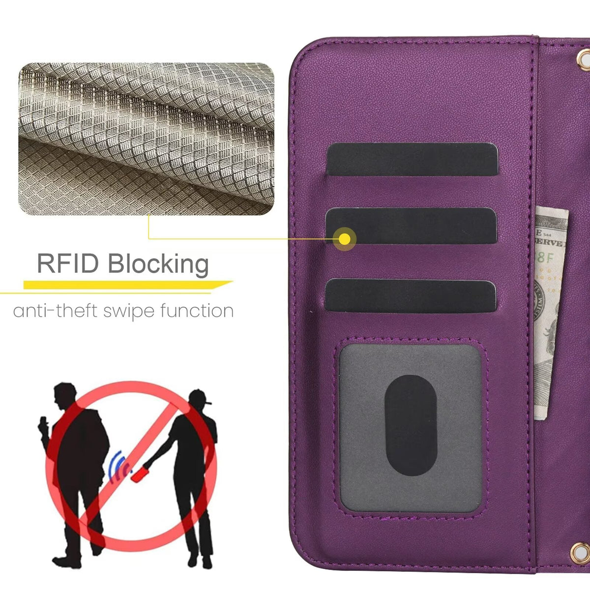 Quilted Leather Wallet Case For iPhone 17 16 15 14 13 12 11 8 7 Pro Max Crossbody Strap Wristlet Flip Folio Card Holder Kickstand Phone Case Q16 - QuiltedCases