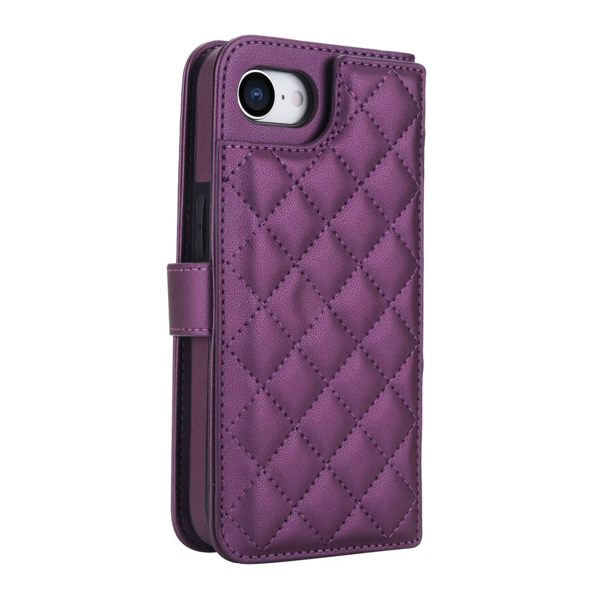 Quilted Leather Wallet Case For iPhone 17 16 15 14 13 12 11 8 7 Pro Max Crossbody Strap Wristlet Flip Folio Card Holder Kickstand Phone Case Q16 - QuiltedCases