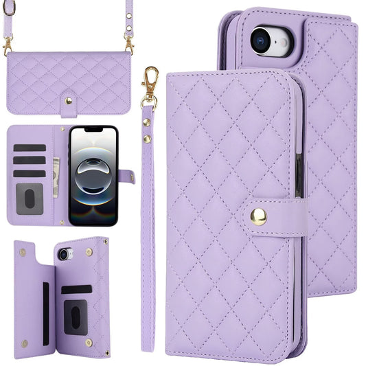 Quilted Leather Wallet Case For iPhone 17 16 15 14 13 12 11 8 7 Pro Max Crossbody Strap Wristlet Flip Folio Card Holder Kickstand Phone Case Q17 - QuiltedCases
