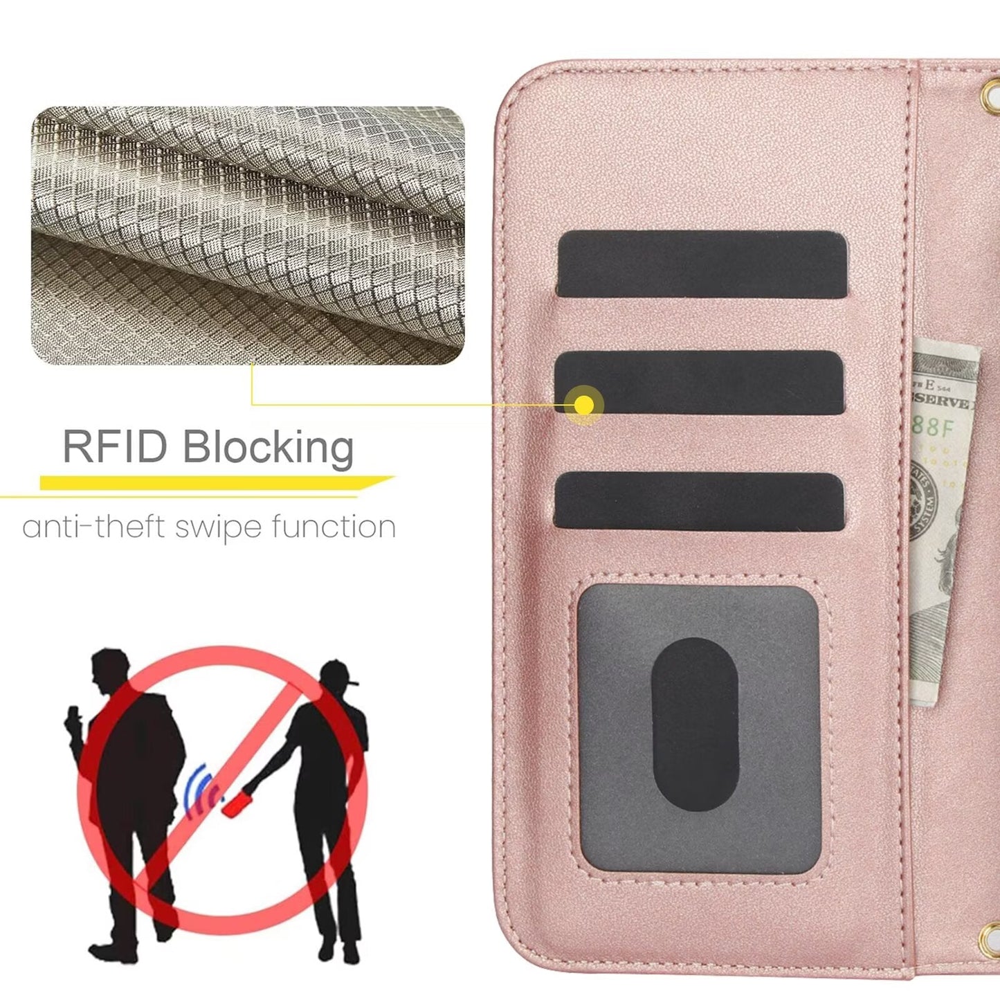 Quilted Leather Wallet Case For iPhone 17 16 15 14 13 12 11 8 7 Pro Max Crossbody Strap Wristlet Flip Folio Card Holder Kickstand Phone Case Q18 - QuiltedCases